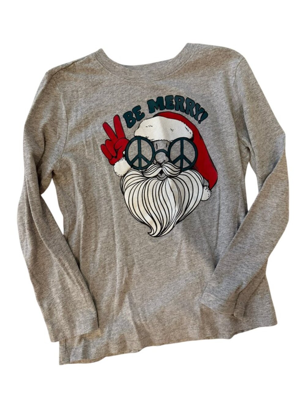 OshKosh Originals Boys Size 5T "Be Merry!" Peace Santa Long Sleeve Shirt Gray